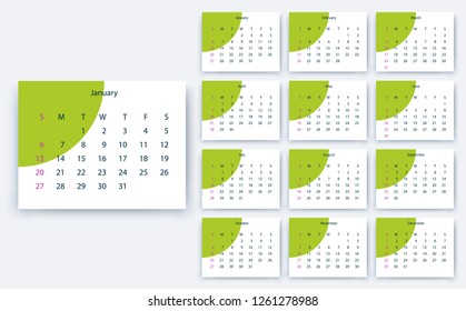 simple calendar 2019, Stock vector eps10. Color design
