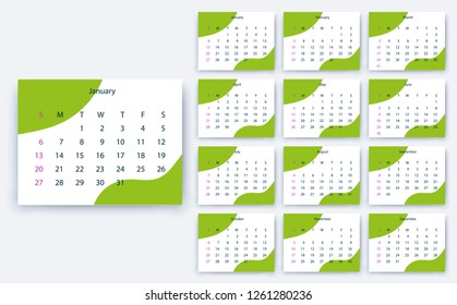 simple calendar 2019, Stock vector eps10. Color design