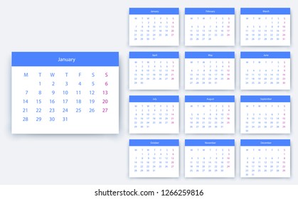 simple calendar 2019, Stock vector eps10. Color design