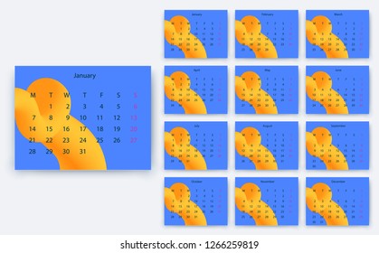 simple calendar 2019, Stock vector eps10. Color design