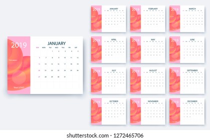 simple calendar 2019, Stock vector eps10. Color design