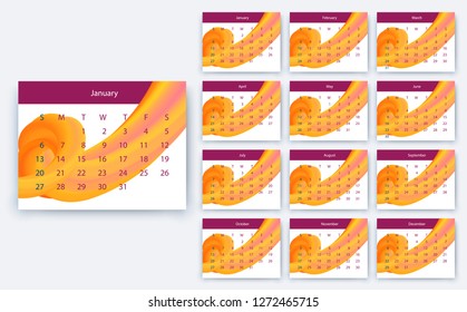 simple calendar 2019, Stock vector eps10. Color design