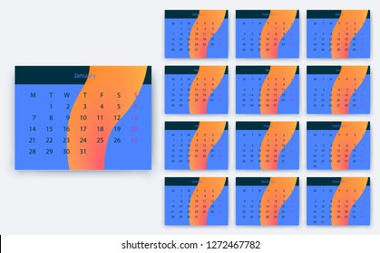 simple calendar 2019, Stock vector eps10. Color design
