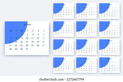 simple calendar 2019, Stock vector eps10. Color design