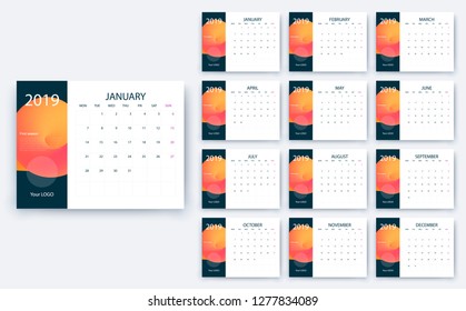simple calendar 2019, Stock vector eps10. Color design