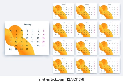 simple calendar 2019, Stock vector eps10. Color design