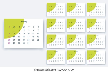 simple calendar 2019, Stock vector eps10. Color design