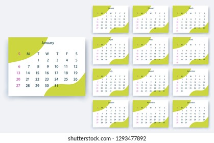 simple calendar 2019, Stock vector eps10. Color design