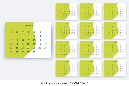 simple calendar 2019, Stock vector eps10. Color design