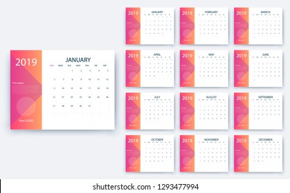 simple calendar 2019, Stock vector eps10. Color design