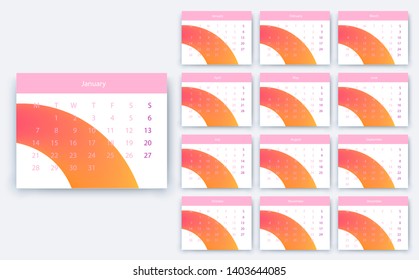 simple calendar 2019, Stock vector eps10. Color design