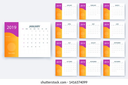 simple calendar 2019, Stock vector eps10. Color design