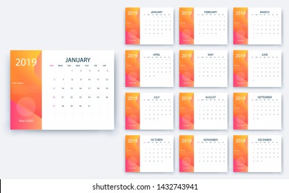 simple calendar 2019, Stock vector eps10. Color design