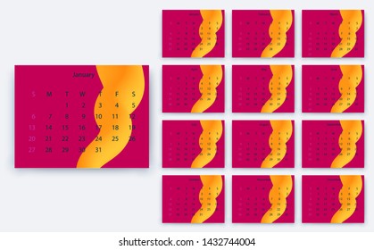 simple calendar 2019, Stock vector eps10. Color design