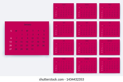 simple calendar 2019, Stock vector eps10. Color design