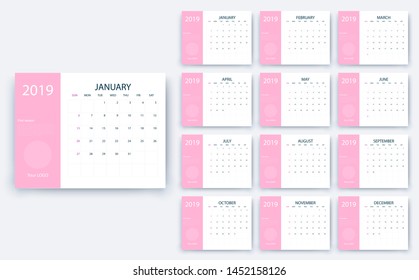 simple calendar 2019, Stock vector eps10. Color design
