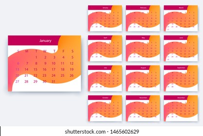 simple calendar 2019, Stock vector eps10. Color design
