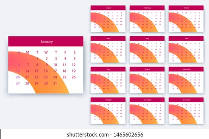 simple calendar 2019, Stock vector eps10. Color design