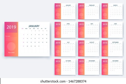 simple calendar 2019, Stock vector eps10. Color design