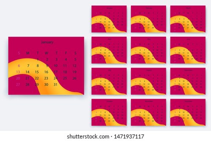 simple calendar 2019, Stock vector eps10. Color design