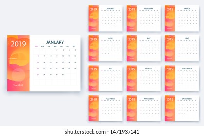 simple calendar 2019, Stock vector eps10. Color design