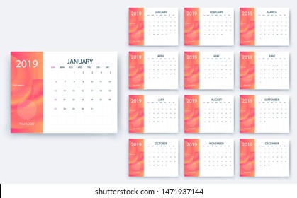 simple calendar 2019, Stock vector eps10. Color design