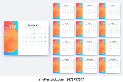 simple calendar 2019, Stock vector eps10. Color design