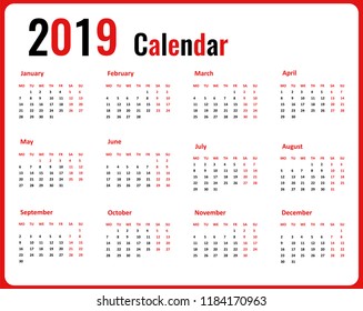 Simple calendar 2019 year