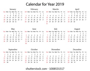 calendar poster 2019 year week starts stock vector royalty free calendar years