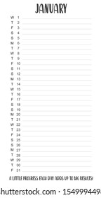 Simple calendar 2020 grid with To Do List and motivation phrase for January 2020