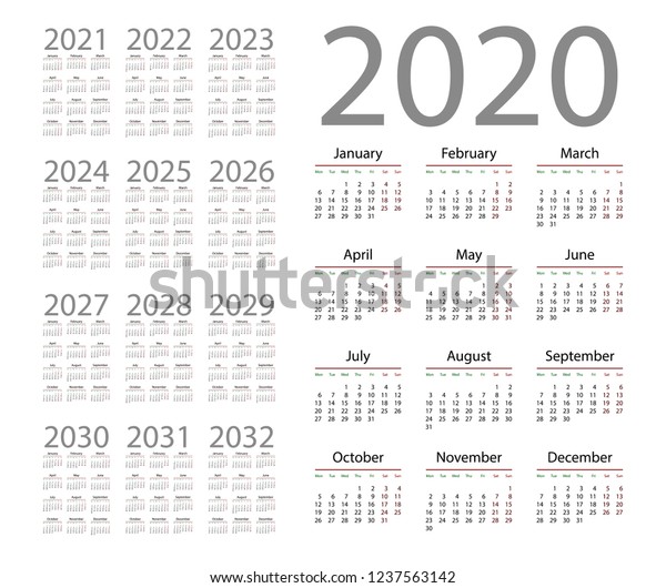 Simple Calendar 2020 On White Background Stock Vector (Royalty Free ...