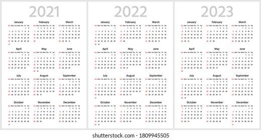 Simple Calendar 2021 2022 2023 Years Stock Vector (Royalty Free ...