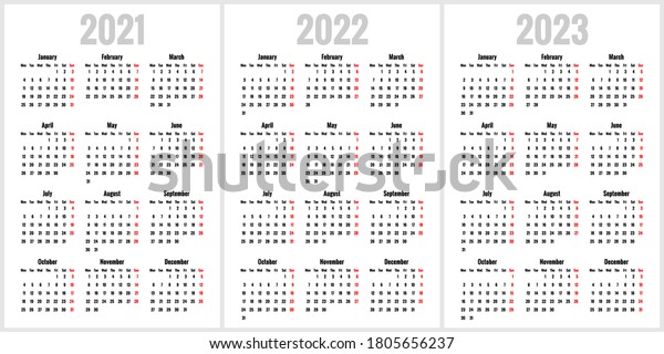 Simple Calendar 2021 2022 2023 Years Stock Vector (Royalty Free) 1805656237