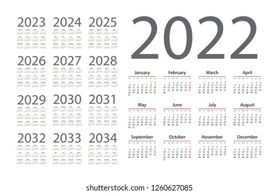 Simple calendar 2022 on white background. Vector illustration