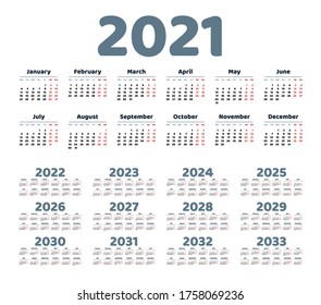 Einfaches Kalenderjahr 2022 auf weißem Hintergrund. Vektorgrafik