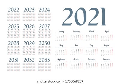 Simple calendar 2022 on white background. Vector illustration