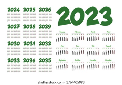 Unt Calendar 2023 English Calendar Years 20232035 Week Starts Stock Vector (Royalty Free)  1764924860 | Shutterstock