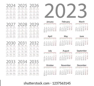 Simple calendar 2023 on white background. Vector illustration