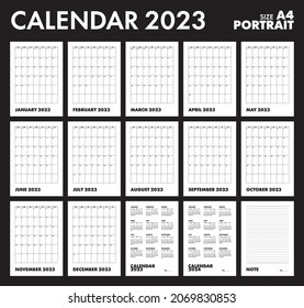 Simple Calendar 2023, Planner, Portrait, Week start Sunday template.