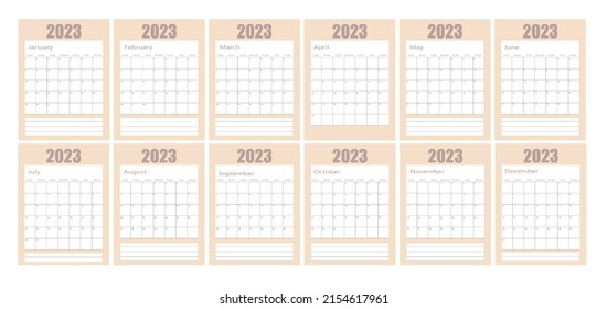 Simple calendar 2023. Vector illustration. Planning calendar. Week starts on Sunday. Stationery design. 