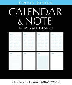 Calendario simple 2024 2025 2026 2027 y agenda de notas Memo Pad, diseño de retrato