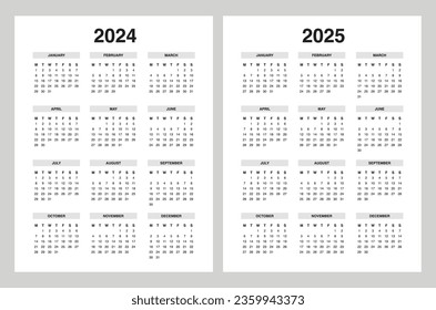 Simple calendar 2024, calendar 2025 week start Monday 