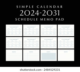 Calendario simple 2024 - 2031 Agenda Memo Pad, Diseño de Paisaje