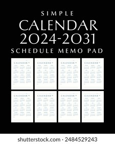 Simple Calendar 2024 - 2031 Schedule Memo Pad, Portrait Design