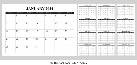 Calendario simple inicio de domingo 2024