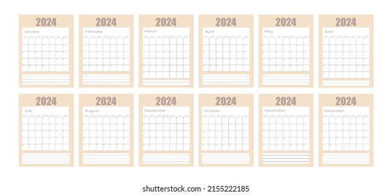 Simple calendar 2024. Vector illustration. Planning calendar. Week starts on Sunday. Stationery design.