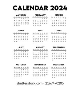 Simple calendar 2024 year. Vector illustration. White background. | calendar 2024
