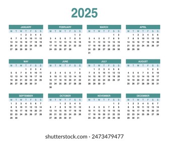 Simple calendar 2025, calendar full all the year