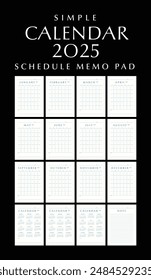 Simple Calendar 2025 Schedule Memo Pad, Portrait Design