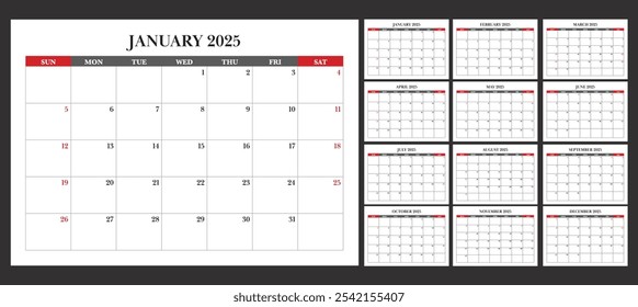 simple calendar 2025 - sunday start